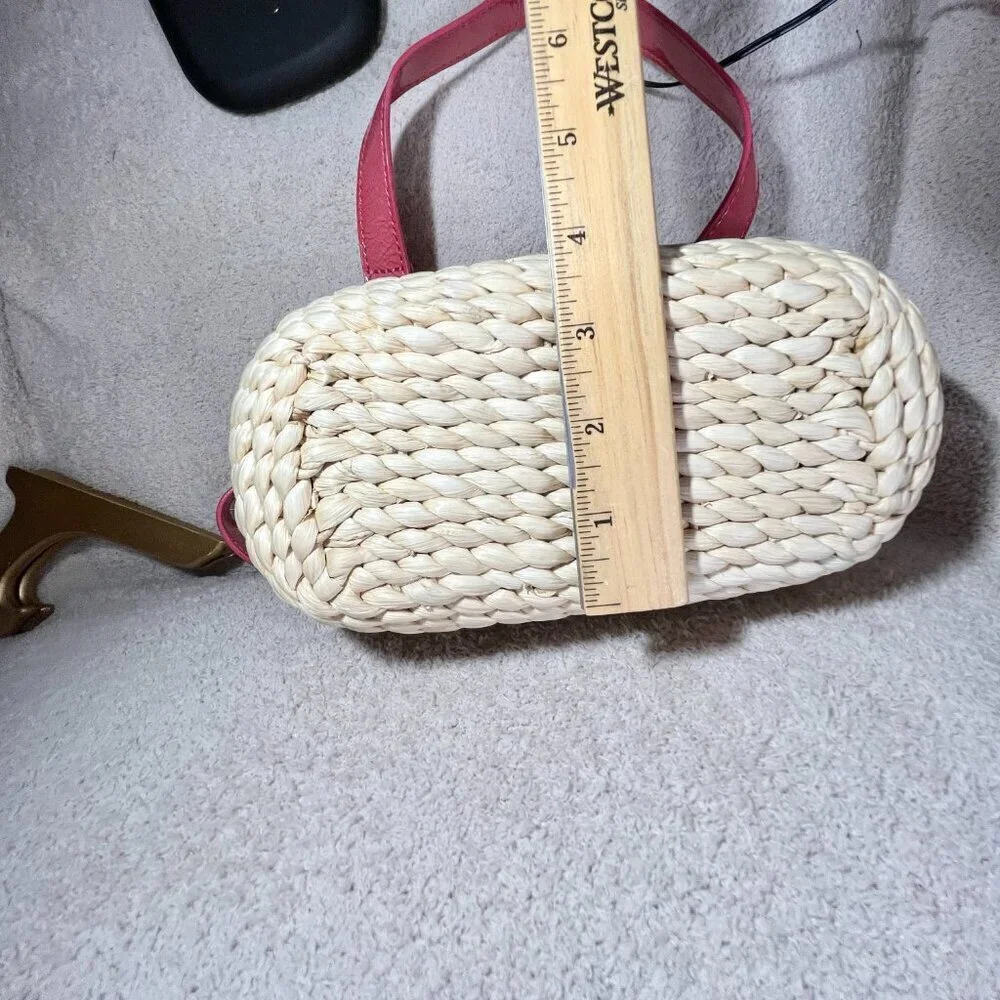NWT Liz Claiborne Straw Satchel Purse Salmon Pink Trim Woven Cottagecore Summer